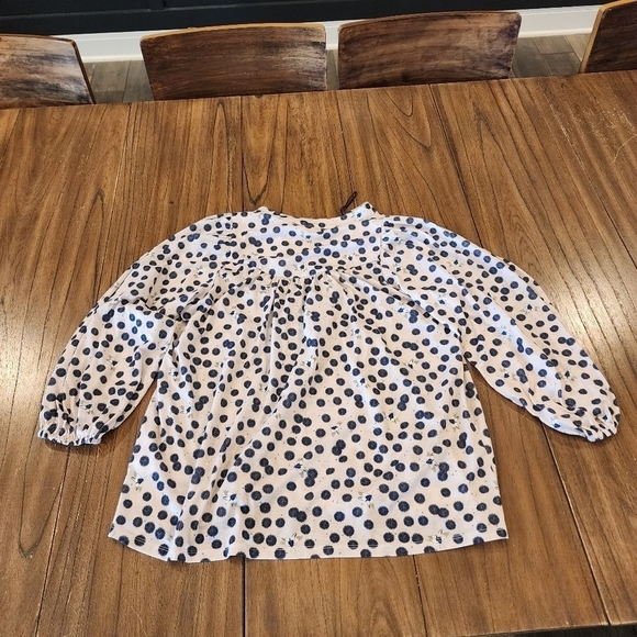 Anna Glover x H&M Blue & Cream Moth Polka Dot V-Neck Lined flowy blouse Small - Picture 9 of 10